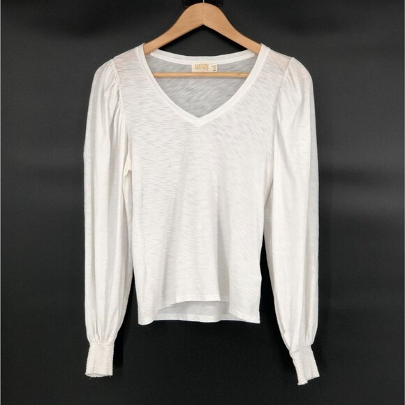 Nation LTD Women's Puff Sleeve Pima Cotton Blouse XS White Regency Heritage - Picture 1 of 10